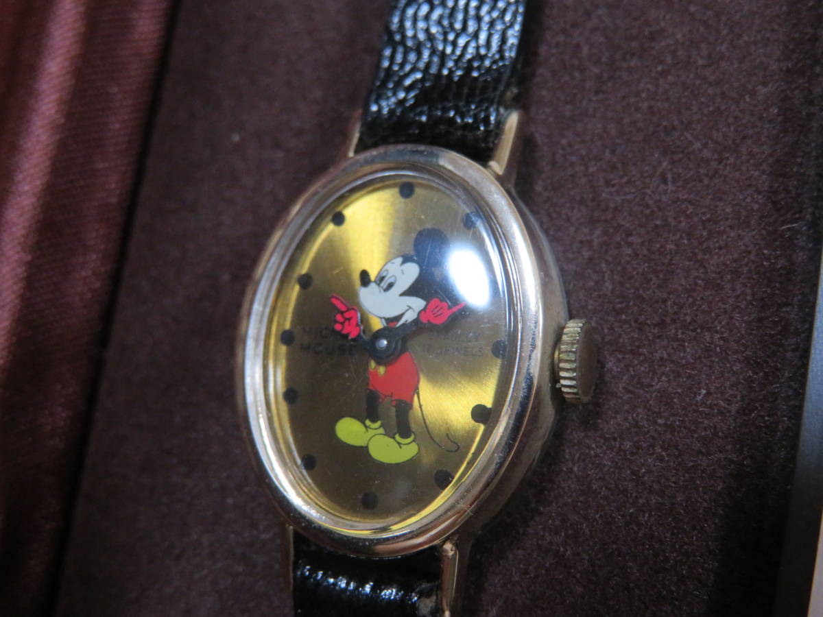 未使用　超美品　BRADLEY 17石　ミッキーマウス　腕時計　実働　ケース　取説　当時の外箱付属　デッドストック