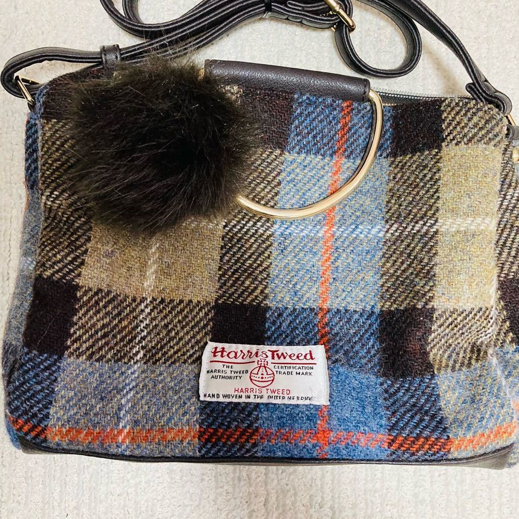 美品　ハリスツィードHarris Tweed CLOSSHI クロッシー　ショルダーバック　ポーチ　起毛　チェック柄　ジッパー　マチあり　ブラウン系_画像5