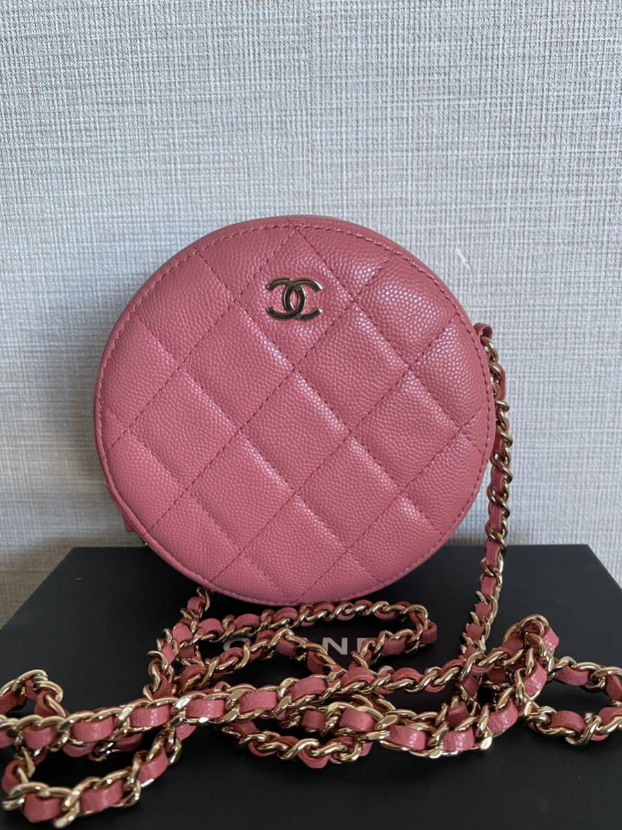 CHANEL シャネル ミニ　マトラッセ クラシックチェーンショルダー ラウンド型 レディース ショルダーバッグ キャビアスキン ピンク