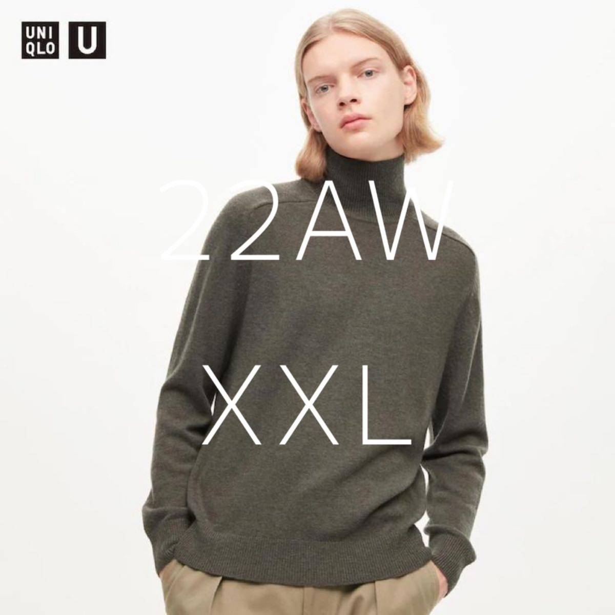 UNIQLO ユニクロUクレープウールタートルネックセーター 57OLIVE XXL_画像1