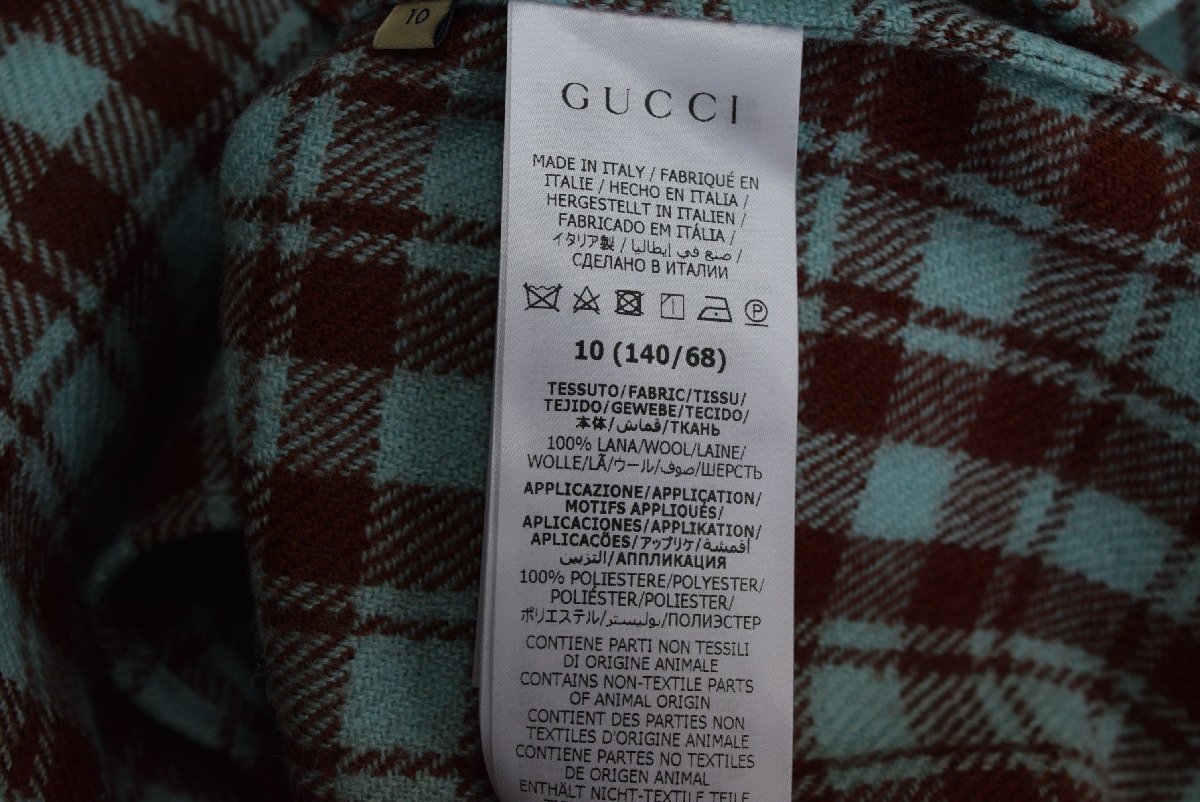 1265-23W0264★グッチ GUCCI 新品★イタリア製.:* チェック柄ネルシャツ 10 /140cm ブルー系_画像7