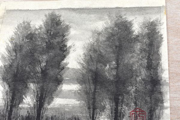 高山辰雄画稿「作品8」　彩色　和紙　印　12.3×14_画像5