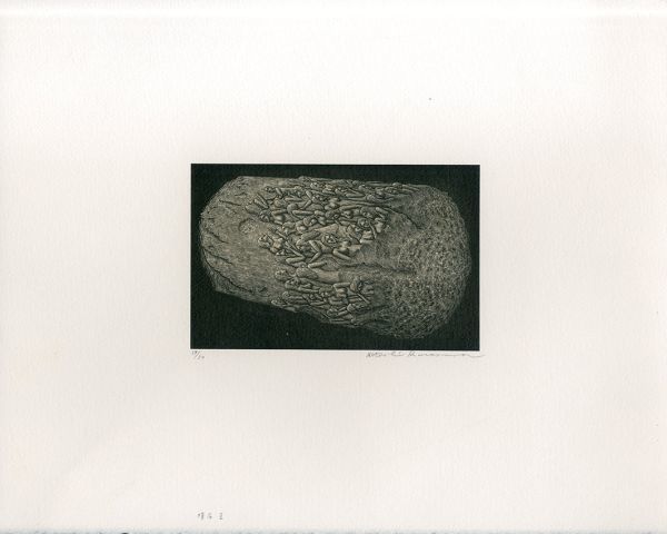 柄澤斎版画「隕石II」　木口木版　限50　サイン、タイトル　9.5×15　S:28×35