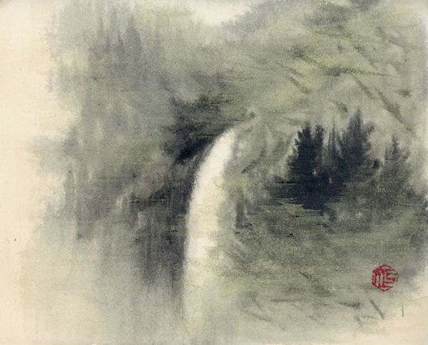 高山辰雄画稿「作品6」　彩色　和紙　印　14.4×18