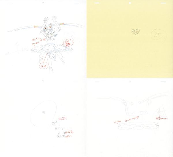 美少女戦士セーラームーン」原画、修正原画4枚組 各24.2×26.8 美少女戦士セーラームーン」原画、修正原画4枚組 各24.2×26.8