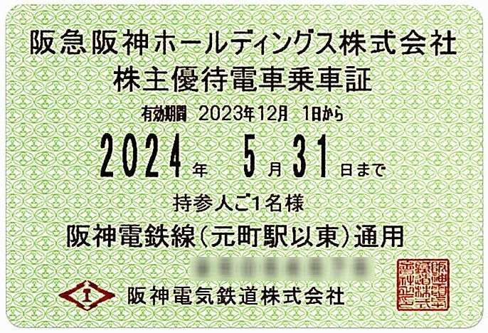 【阪神電鉄】 株主優待乗車証 / 定期式 / 電車全線 / 2024.5.31まで_画像1