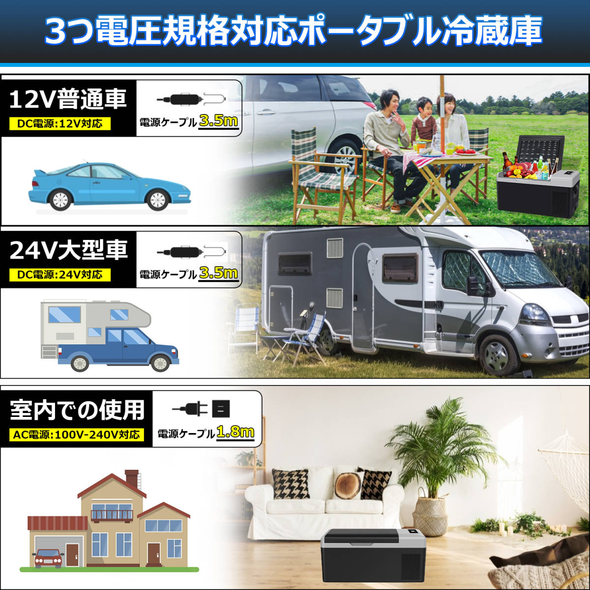 18L 車載冷蔵冷凍庫 -20℃～20℃ 急速冷凍 ポータブル冷蔵庫 2WAY電源対応 DC12V24V/AC100V 車載 家庭両用 静音 取扱説明書付_画像6