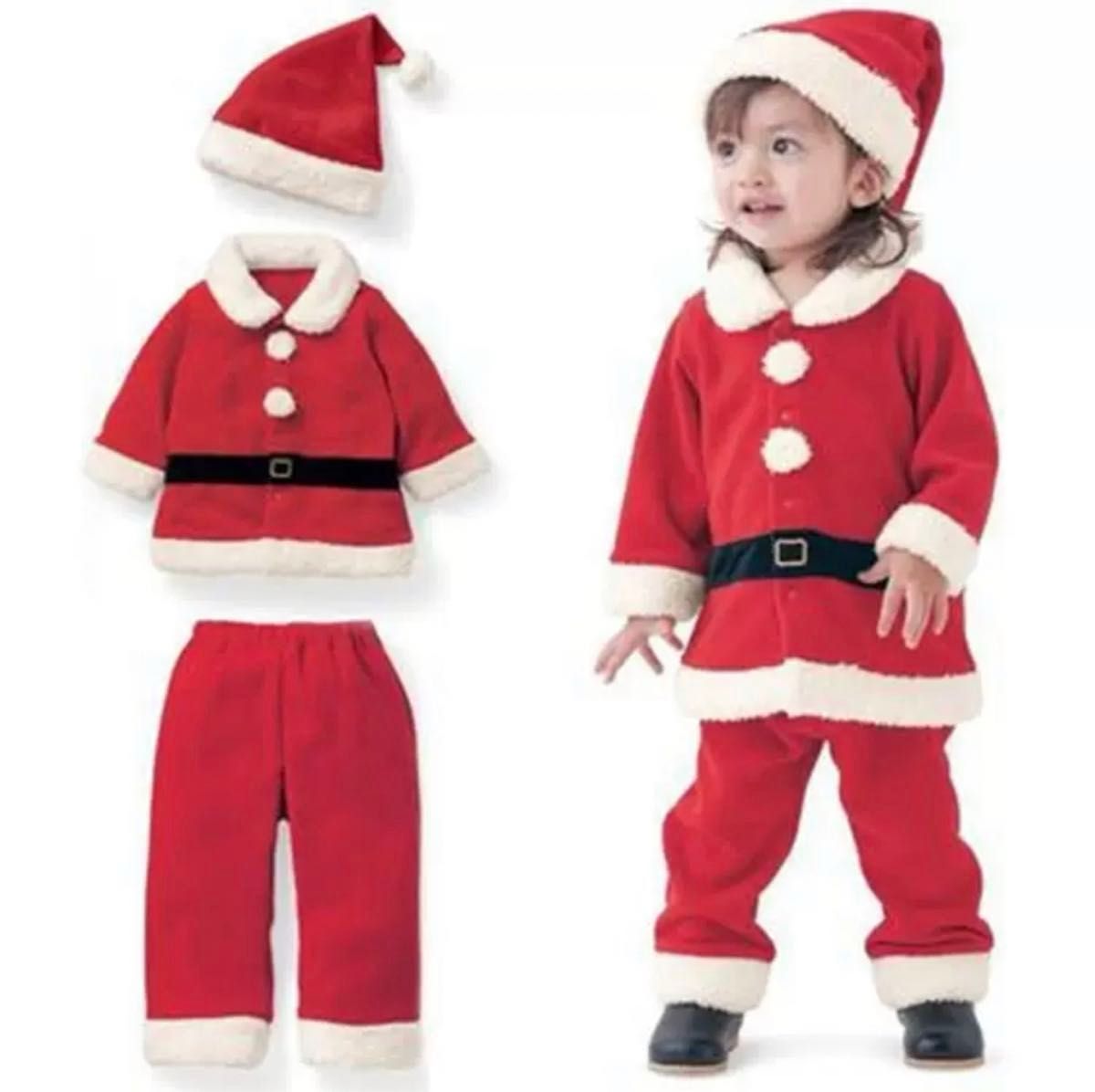 サンタ　キッズ　コスプレ　コスチューム　クリスマス　黒　もこもこ　あったかい　男女兼用　大人気　可愛い　赤 衣装　子供　ベビー　