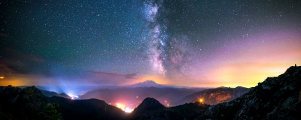  heaven. river Milky Way . mountain .. night . Mill key way . star heaven body god . wallpaper poster extra-large panorama version 1440×576mm ( is ... seal type ) 005P1