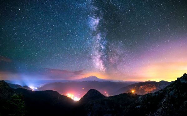 ヤフオク 天の川銀河と山麓の夜景 ミルキーウェイ 恒星 天