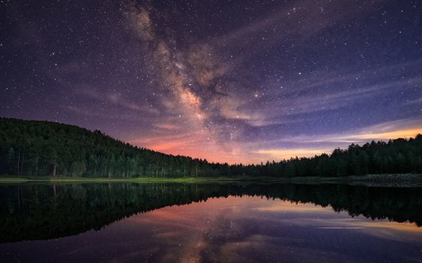 ヤフオク 天の川銀河 湖面反射 森林 シンメトリー ミルキ