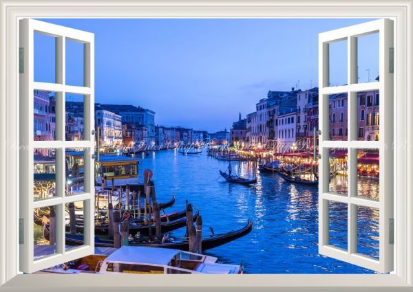 【窓仕様】ヴェネツィアの夜景 水の都 運河 カナル・グランデ ゴンドラ 壁紙ポスター 特大A1版 830×585mm はがせるシール式 005MA1_画像1
