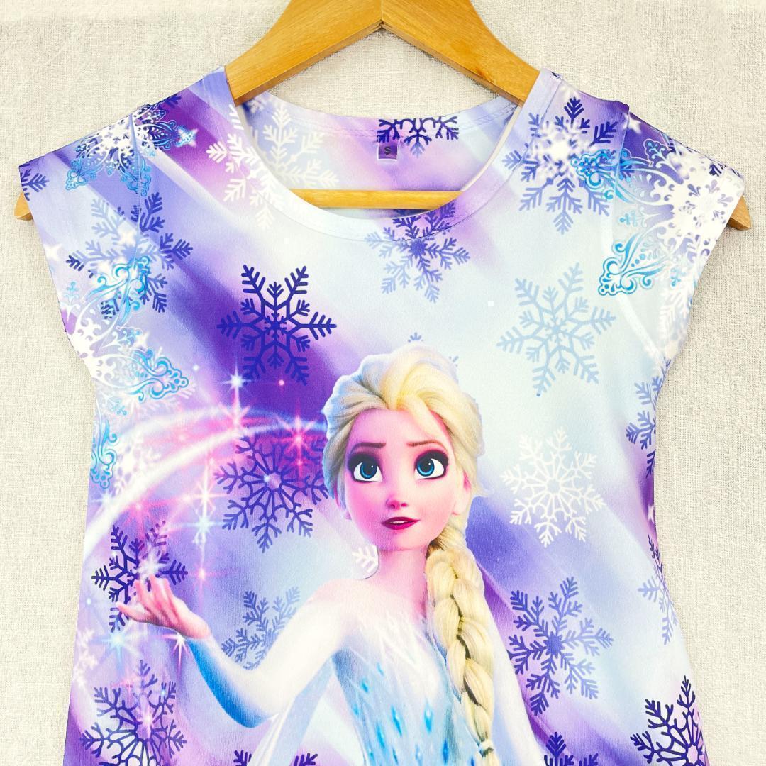 【レア】【100サイズ】アナと雪の女王 子供服 Tシャツ プリント ワンピース パープル プリンセス ディズニー アナ エルサ 2歳 3歳 4歳 TK23