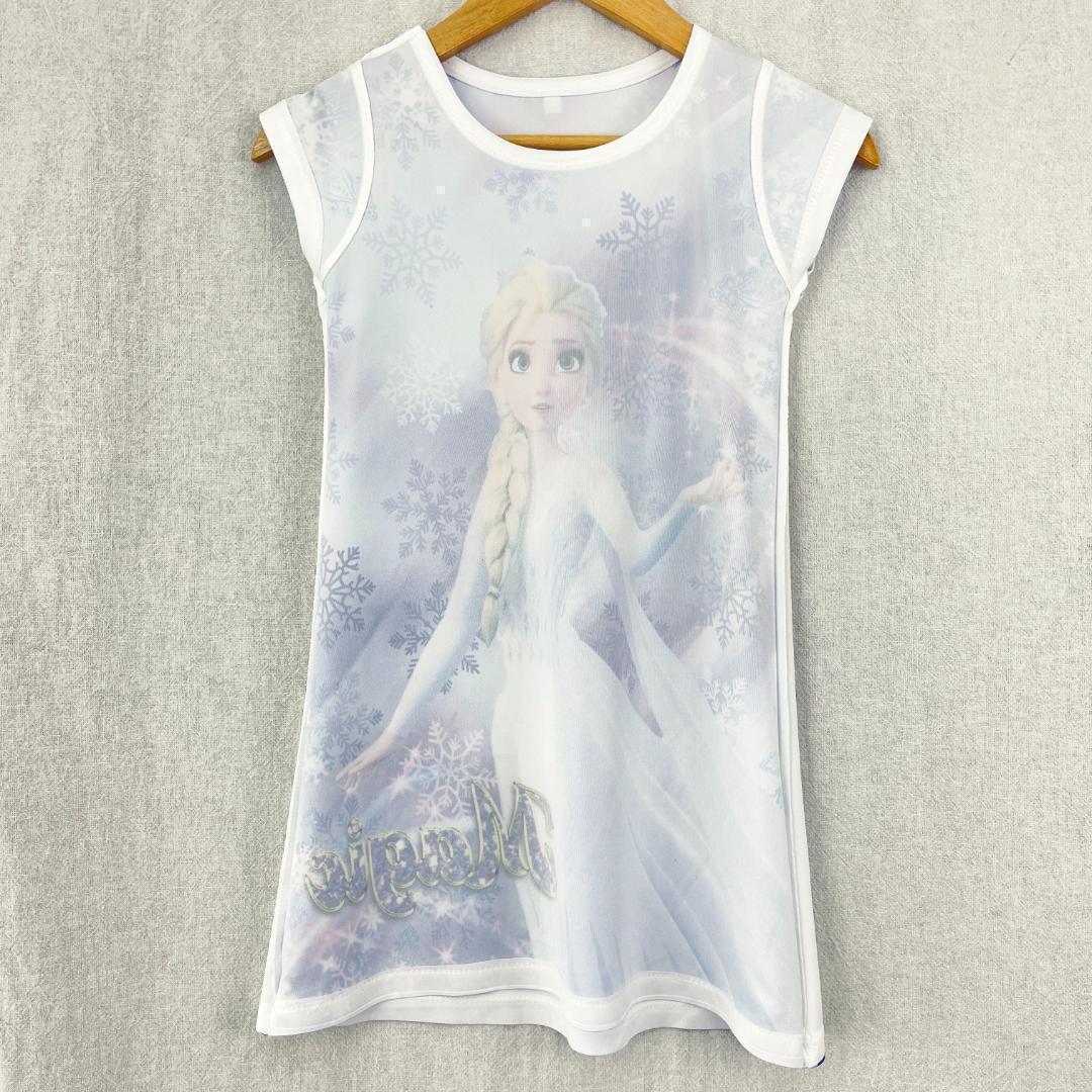 【レア】【100サイズ】アナと雪の女王 子供服 Tシャツ プリント ワンピース パープル プリンセス ディズニー アナ エルサ 2歳 3歳 4歳 TK23