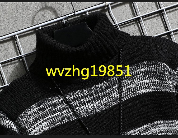 セーター ハイネック ニット マルチストライプ トップス 長袖 メンズトップス ブラック サイズ 2XL_画像4