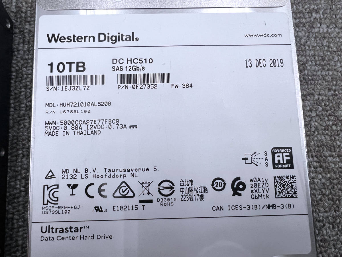 　【4台セット】WesternDigital HUH721010AL5200 Ultrastar DC HC510 【10TB】 SAS12Gb/s サーバ用高耐久性HDD 中古品_画像5