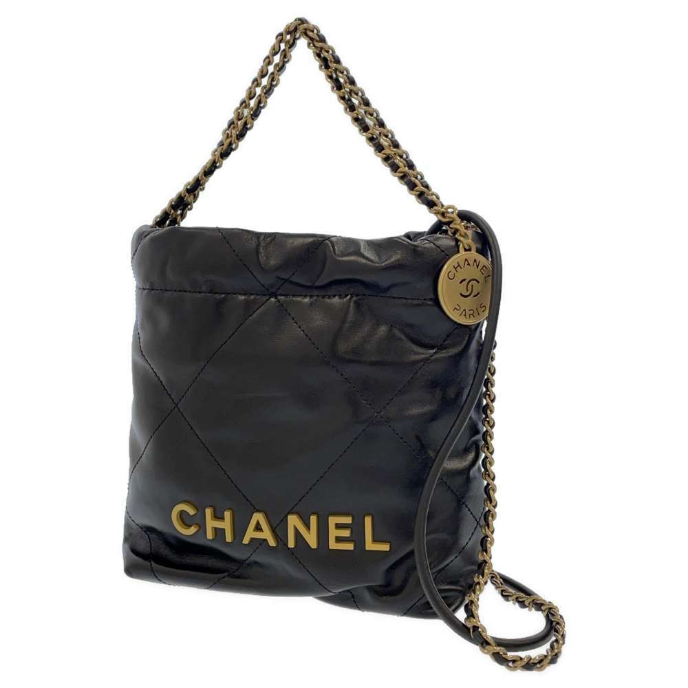 シャネル ハンドバッグ CHANEL 22 マトラッセ シャイニーカーフレザー AS3980 2wayショルダー 黒_画像1