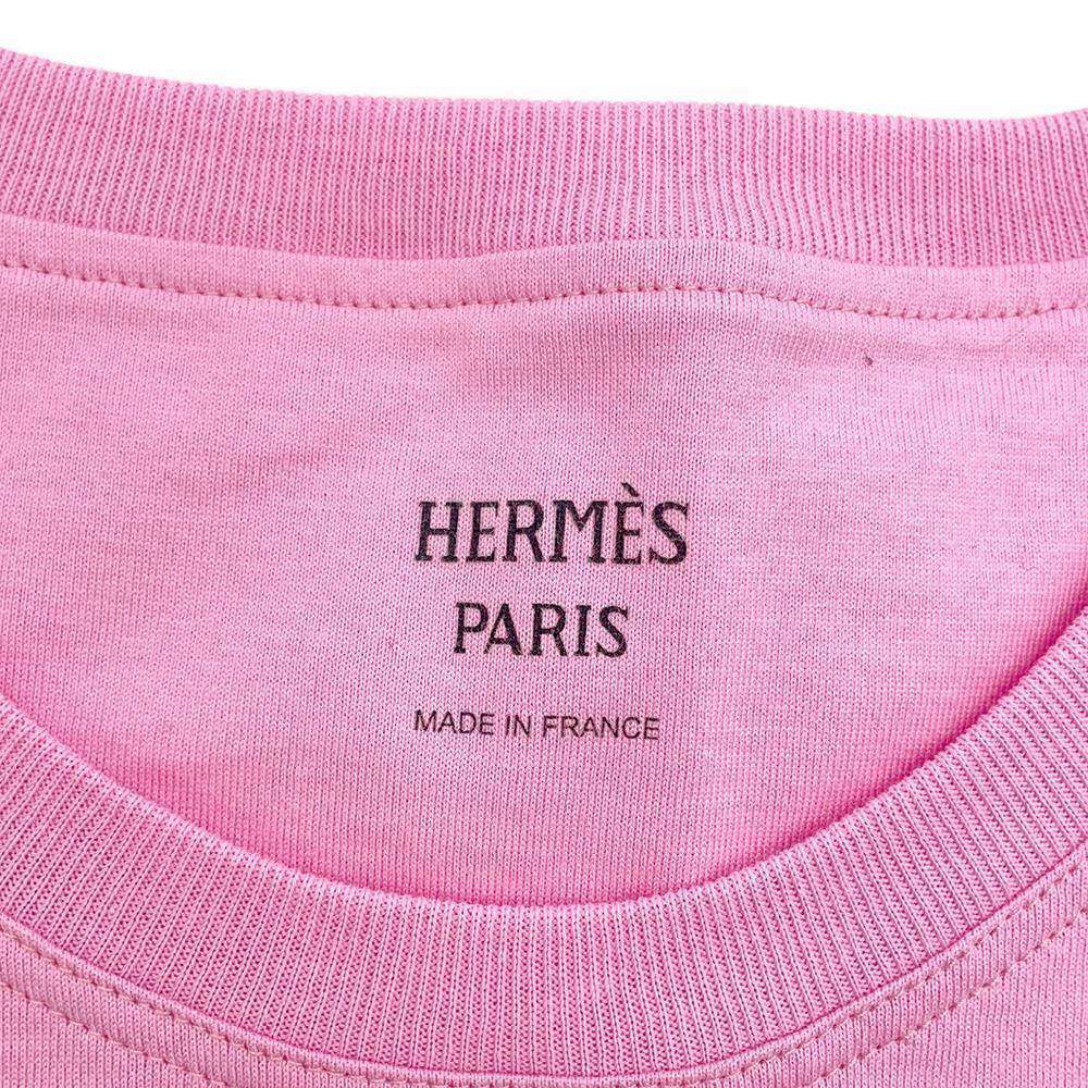 エルメス Tシャツ H 刺繍ポケット コットン レディースサイズ36 HERMES トップス ピンク_画像6