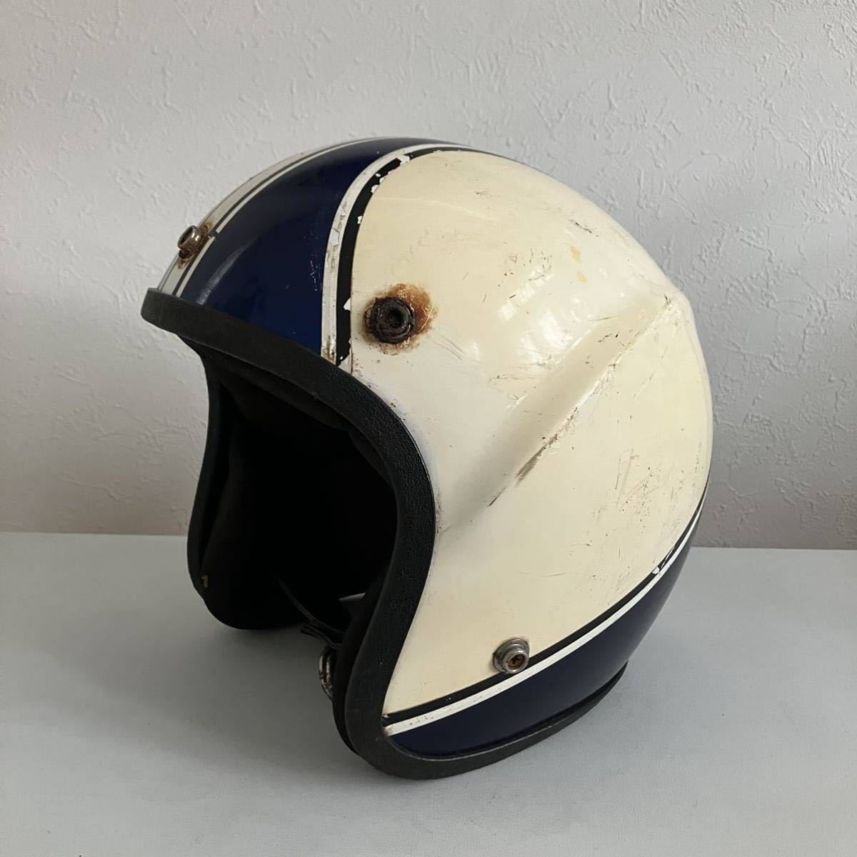LSI★ビンテージヘルメット 1970年代 ヘルメット 青 ベージュBUCO BELL ジェット Sサイズ バイク ハーレー 希少 北海道 札幌 MOTORS INCの画像3