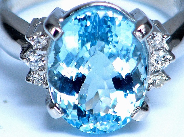 [ gem shop head office ]6.31ct good quality natural aquamarine diamond PT900 ring ( gem judgement document attaching )
