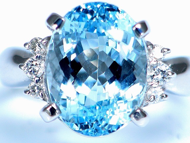 [ gem shop head office ]6.31ct good quality natural aquamarine diamond PT900 ring ( gem judgement document attaching )