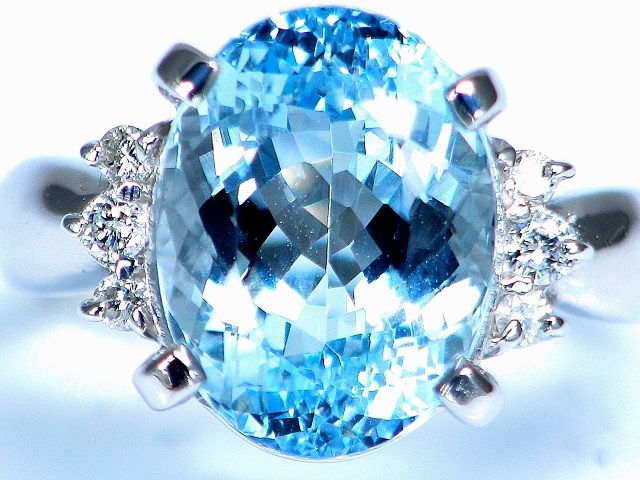贈る結婚祝い 【宝石屋本舗】6.31ct 良質天然アクアマリン ダイヤモンド PT900リング(宝石鑑別書付) アクアマリン