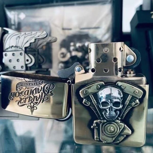 限定 新品 ハーレーダビッドソン Zippoライター HARLEY-DAVIDSON ジッポー オイルライター AntiqueBrass 真鍮 ゴールド 未使用_画像6