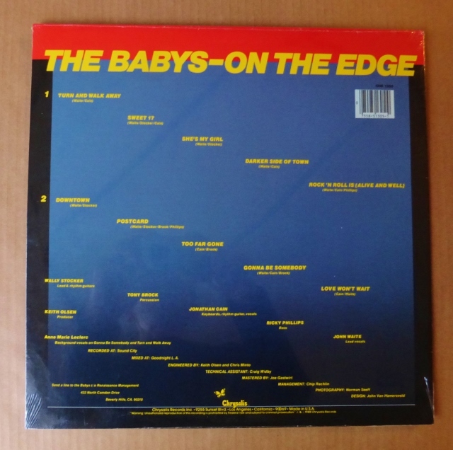 未開封！THE BABYS「ON THE EDGE」米ORIG [初回CHE規格CHRYSALIS] 盤_画像2