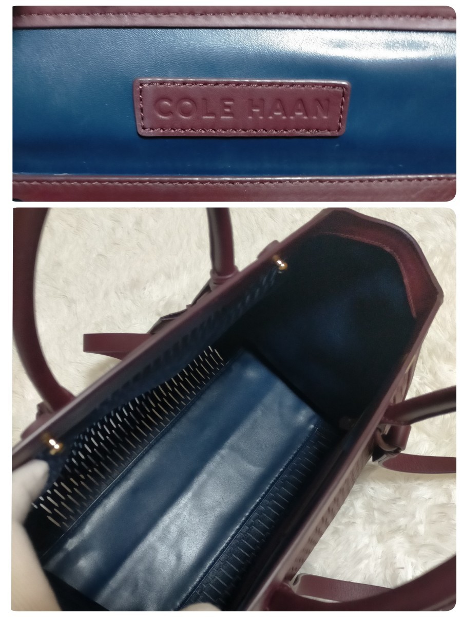 【美品】 COLE HAAN コールハーン トートバッグ ショルダーバッグ 2way ロゴ金具 チャーム オールレザー 革 肩掛け 大容量 ボルドー_画像9