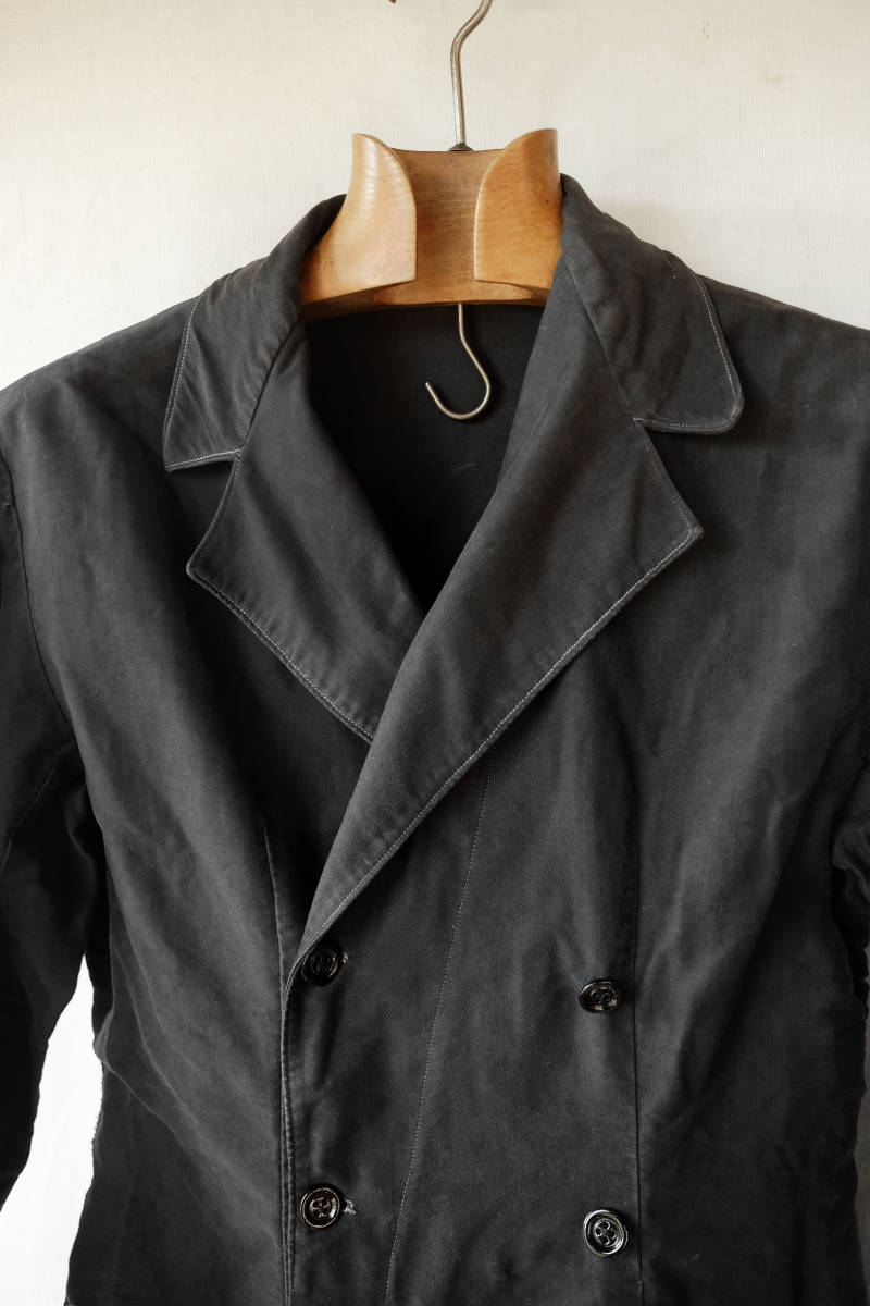 1930's 1940's フランス ヴィンテージ ブラックモールスキン ダブルブレストワークジャケット 30s 40s フレンチヴィンテージ _画像3
