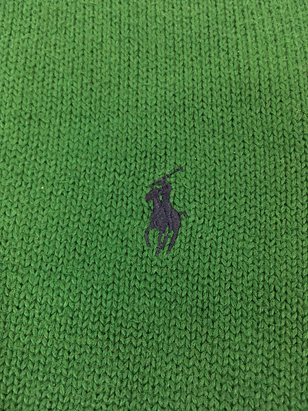 古着 Polo Ralph Lauren ワンポイント ハーフジップ コットン ニット セーター 緑 XL 古着_画像5