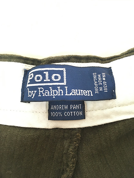 古着 Polo Ralph Lauren 「ANDREW PANTS」 太畝 コーデュロイ タック パンツ テーパード オリーブ W35 L30 古着_画像7