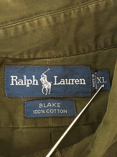 古着 90s Ralph Lauren 「BLAKE」 ワンポイント ソリッド コットンツイル BD シャツ オリーブ XL 古着_画像6