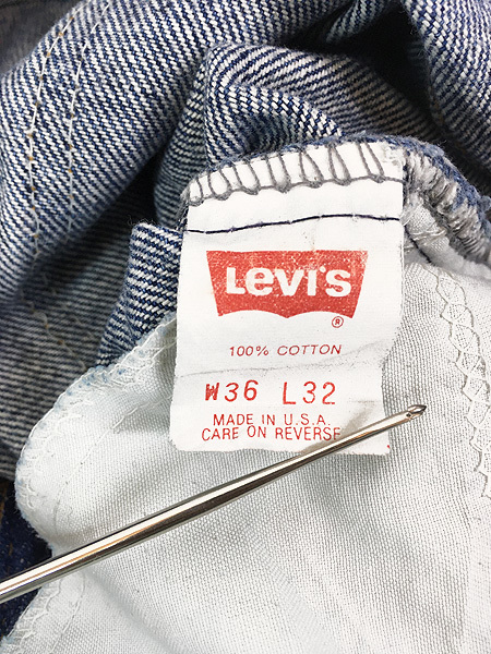 古着 80s USA製 Levi's 509-0215 ブランクタブ 濃紺 ブルー デニム パンツ ジーンズ スリム W35 L31_画像7