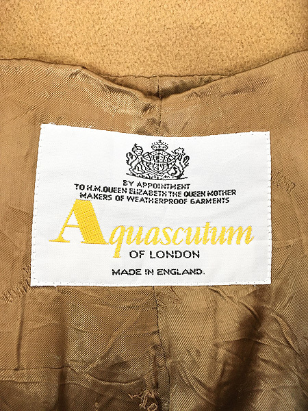 レディース 古着 80s England製 Aquascutum カシミア ウール ロング ステンカラー コート L位 古着_画像8