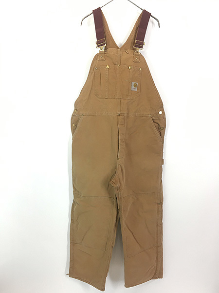 古着 70s USA製 Carhartt パデット ブラウン ダック Wニー ワーク オーバーオール W43 L28 古着_画像1