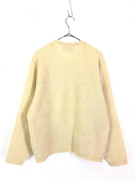 古着 60s USA製 Jantzen 無地 ソリッド Vネック シャギー モヘア ウール ニット セーター アイボリー M 美品!!_画像3