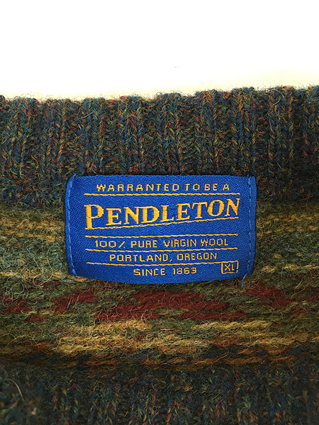 古着 90s Pendleton ネイティブ ボーダー シェットランド ウール ニット セーター XL_画像5
