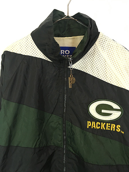 古着 90s NFL Green Bay Packers パッカーズ メッシュ クレイジー パターン ナイロン ジャケット L 古着_画像2