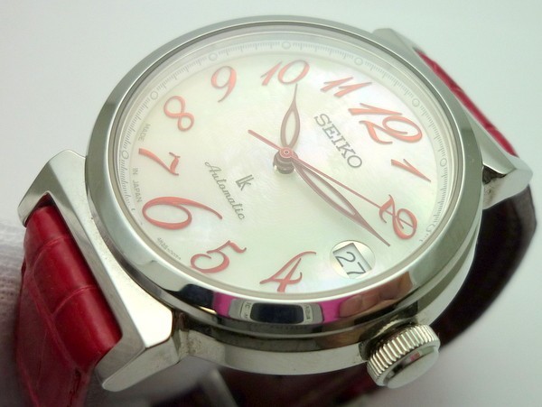 1000円スタート 腕時計 SEIKO セイコー LUKIA ルキア 4R35-00J0 AT 自動巻 デイト 赤 レッド シェル文字盤 裏スケ ボーイズ TEB J703_画像8