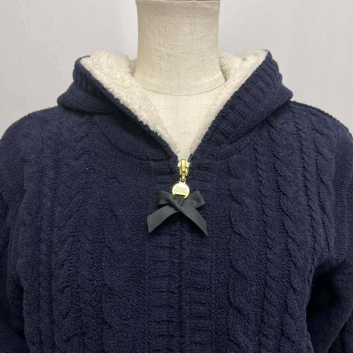  Lynn ji.LINDSAY 150cm Zip up molding knitted jacket knitted Parker neipi- navy blue Narumi ya lining attaching 