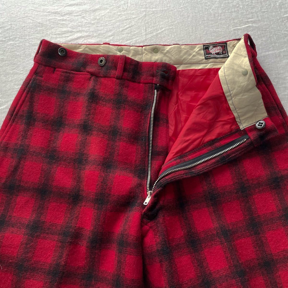 50s Woolrich ウールリッチ 希少 裏地付き チェック柄 ジョッパーズパンツ 紙タグ付き ハンティング W35 ヴィンテージ 防寒_画像2