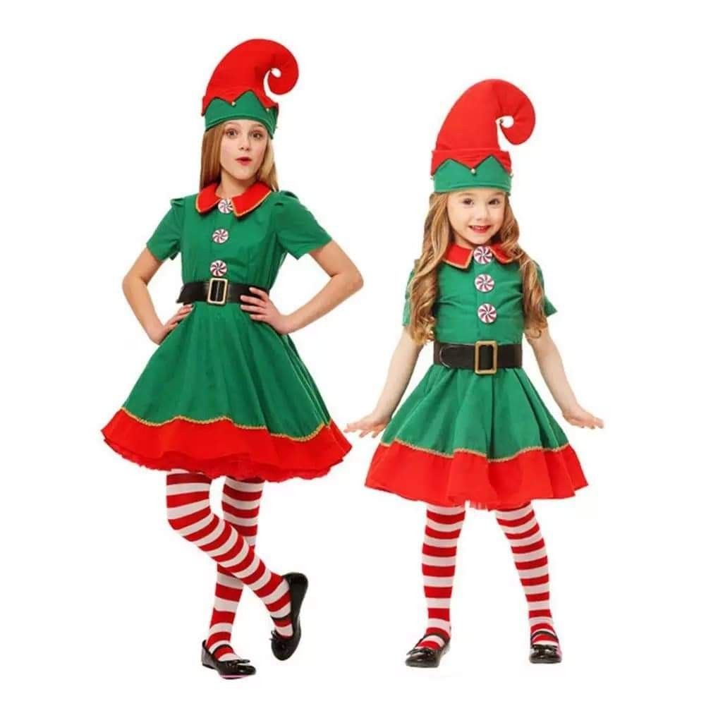 新品 クリスマス サンタの妖精 エルフ 100 女の子 セット コスプレ 帽子 ワンピース パーティー コスチュームa