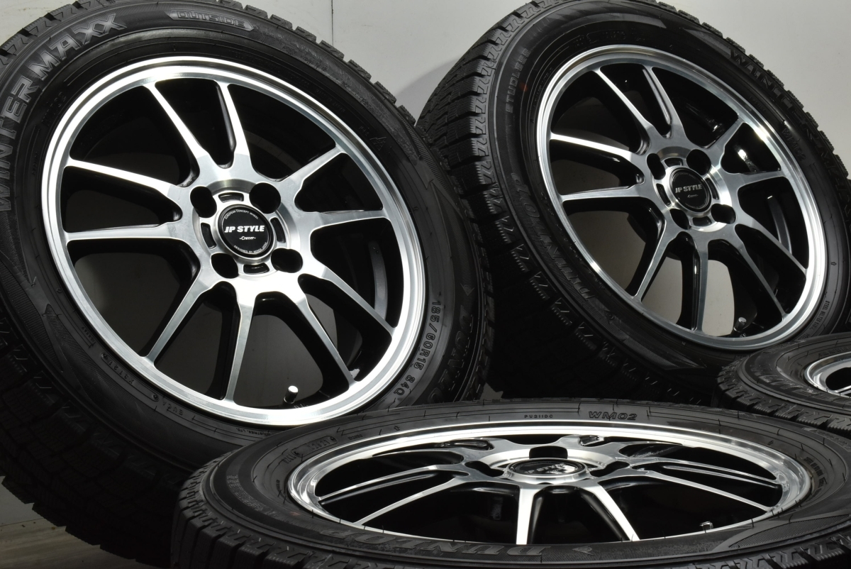 【バリ溝 美品】JP STYLE 15in 5.5J +43 PCD100 ダンロップ ウィンターマックス WM02 185/60R15 アクア フィールダー ヤリス フィット_画像2