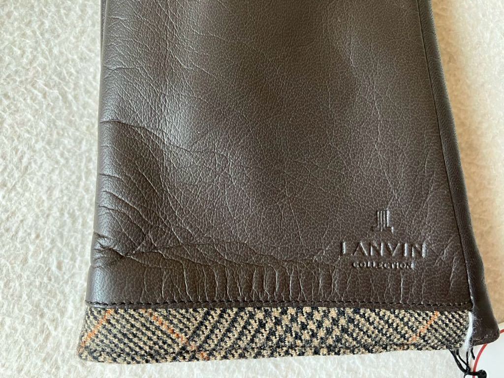* new goods * LANVIN Lanvin check cloth ram leather reverse side cashmere . smartphone correspondence lady's dark brown size 20 centimeter 