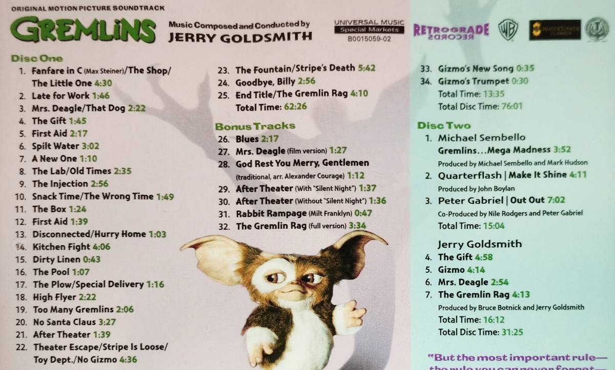 ♪ набор из двух штук ♪Gremlins ( Gremlin  ) ... тигр ♪ ost soundtrack Jerry Goldsmith ... *   золотой ... ошибка  