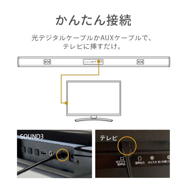 サウンドバー FunLogy SOUND3 総合80W スピーカー テレビ用スピーカー bluetooth シアターバー スマートフォン 壁掛け iPhone TV_画像6