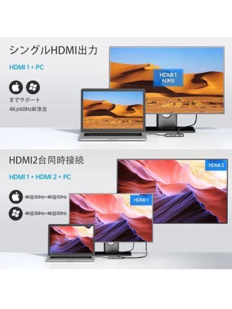 Vigoole USB C ハブ デュアルモニター 6 IN 1 Type C 4K HDMI、3つのUSBポートPD充電 ユニバーサルUSB-C ハブ対応Dell/HP/Lenovo/Surface用