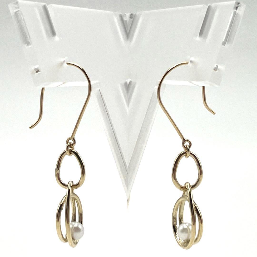 [AHKAH] Ahkah lady's hook earrings Gold K18 Akoya pearl pearl 