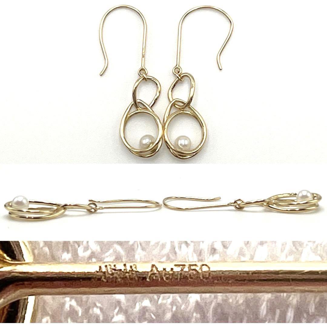 [AHKAH] Ahkah lady's hook earrings Gold K18 Akoya pearl pearl 